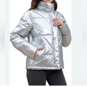 Steve Madden metallic silver quilted puffer jacket coat Sz M NWT